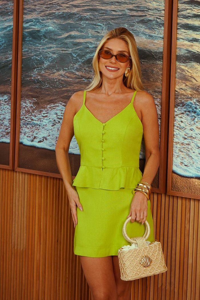 Regata Alça Linho Botões - Donna Ritz