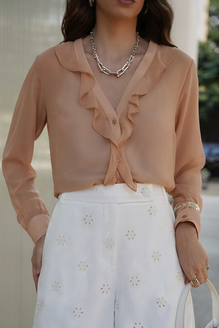 Blusa Crepe Decote V Jabots - Doce Flor