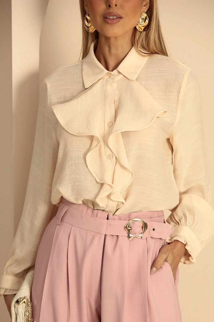 Camisa com Babados Viscose Capri