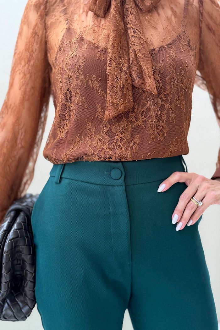 Blusa Manga Longa Gola Laço Renda - Doce Flor