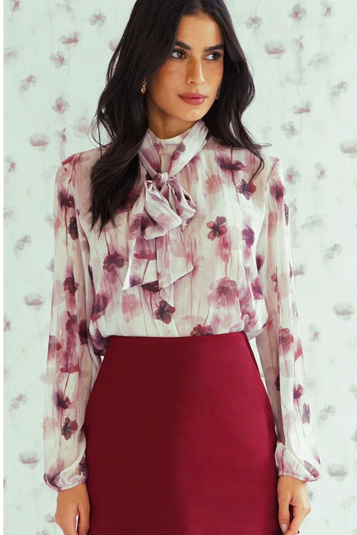 Blusa Gola Laço Estampa Floral Exclusiva - Donna Ritz