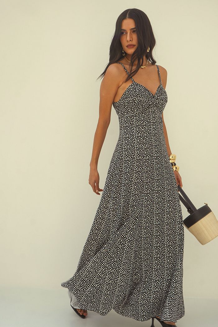 Vestido Longo Poá Amarração - Donna Ritz