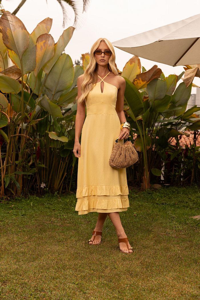 Vestido Midi Decote Cruzado - Donna Ritz