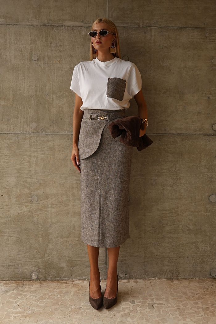 Saia Tweed Com Cinto Removível - Unique Chic