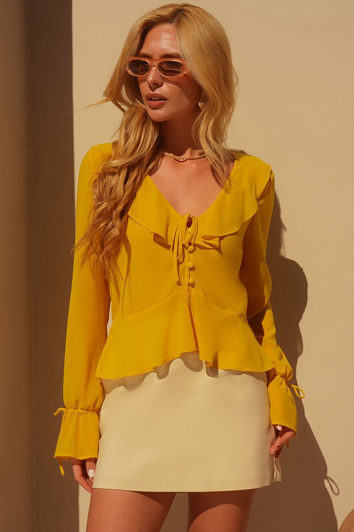 Blusa Pelum Jabots Manga Longa - Donna Ritz