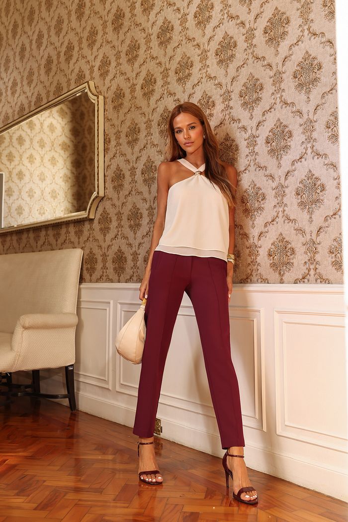 Calça Em Alfaiataria Com Nervuras- Doce Flor