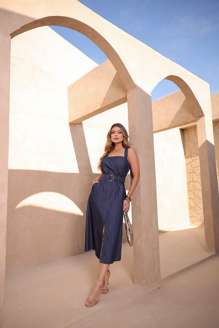 Vestido Midi Jeans Cinto