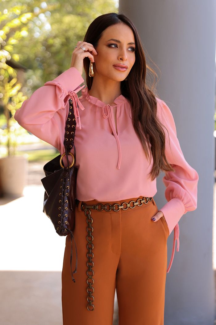 Blusa Manga Longa Com Amarração - Doce Flor