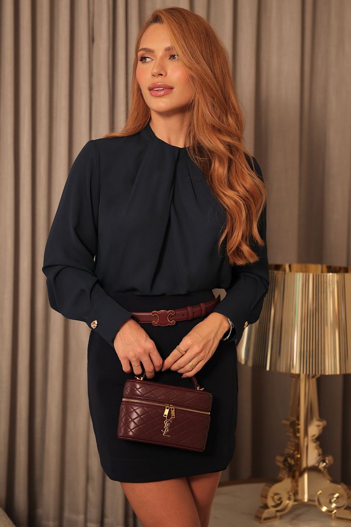 Blusa Crepe Detalhe Drapeado E Pregas - Milalai