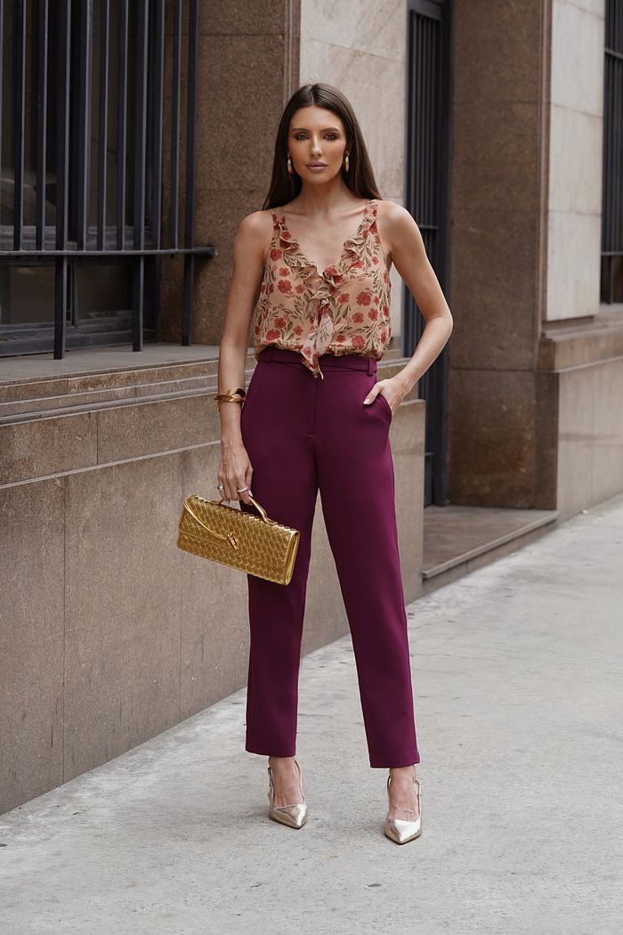 Calça Com Bolsos e Cinto - Doce Flor