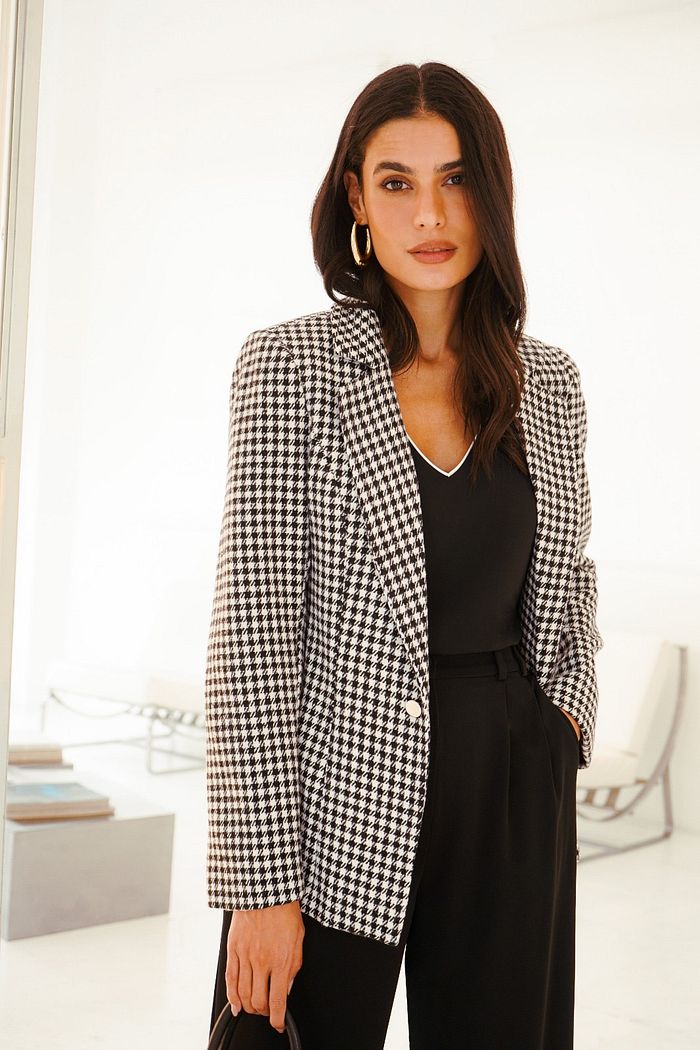 Blazer Boy Tweed Pied Poule - Donna Ritz