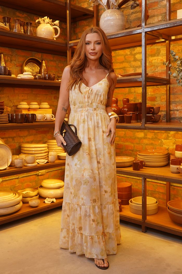 Vestido Chiffon Longo Elastico Floral- Donna Ritz