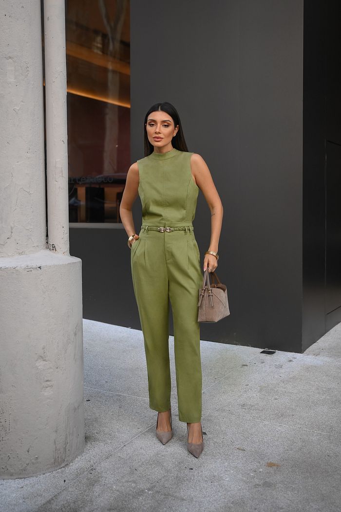 Calça Linho Misto com Cinto Fivela - Milalai