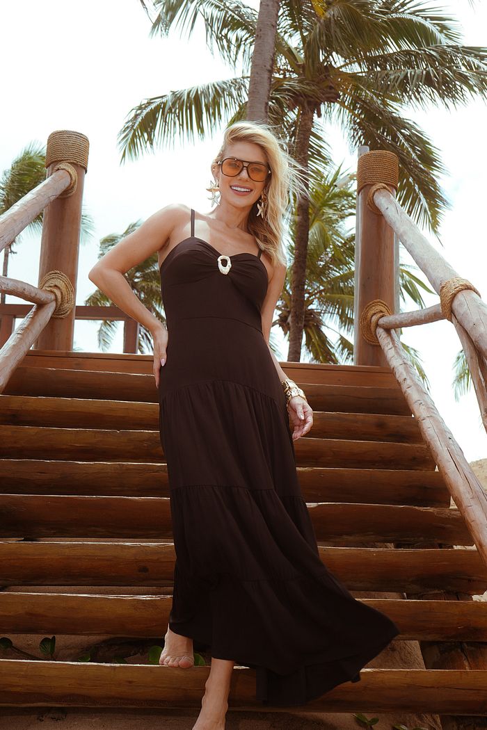 Vestido Longo Franzido Aviamento Orgânico - Donna Ritz