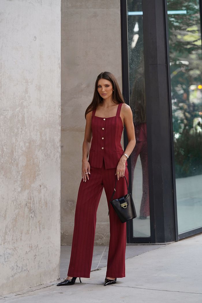 Calça Reta Alfaiataria Risca de Giz - Doce Flor