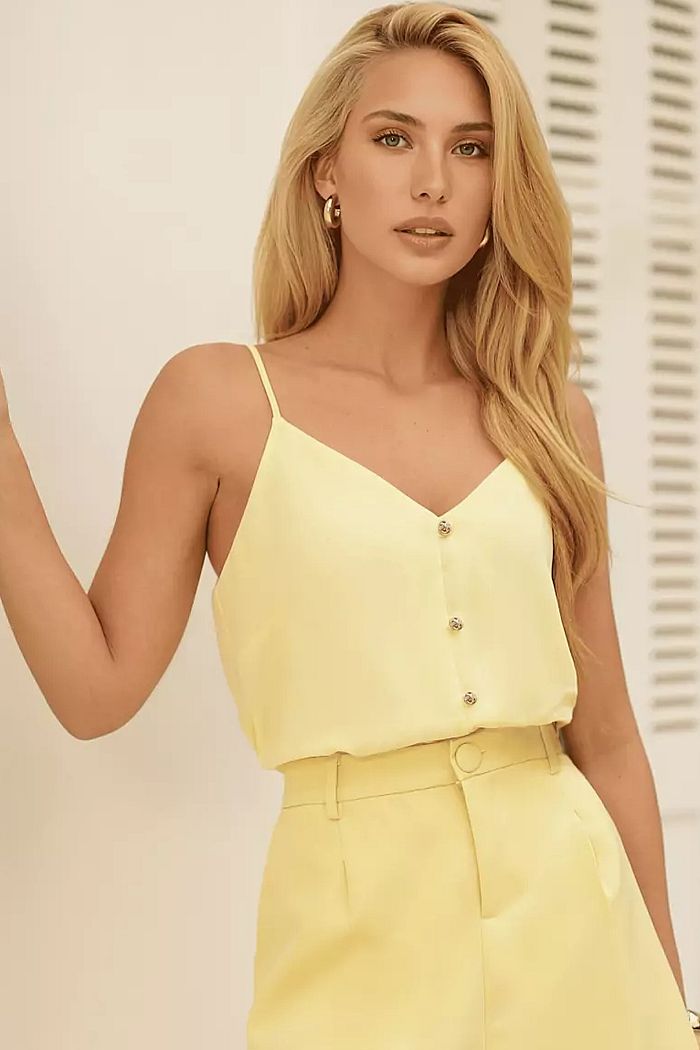 Regata Crepe Alça Botões - Milalai