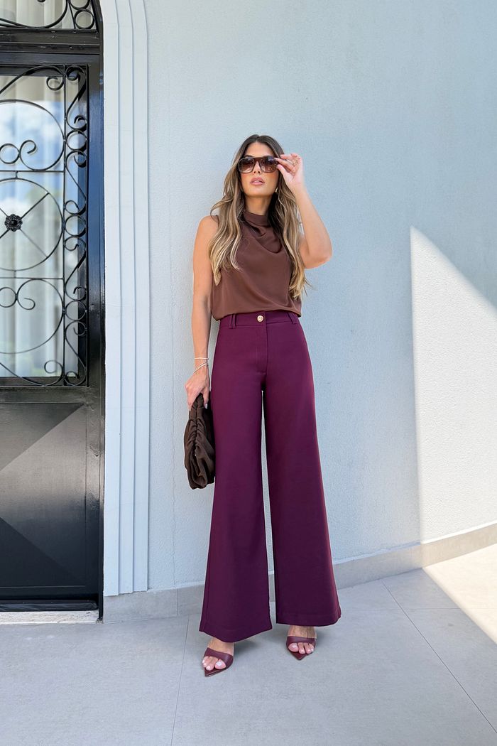 Calça Pantalona Com Passantes Duplo 