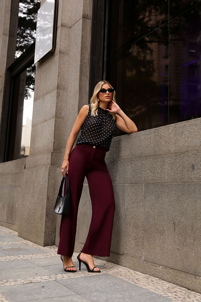 Calça Pantalona Com Passantes Duplo - Doce Flor