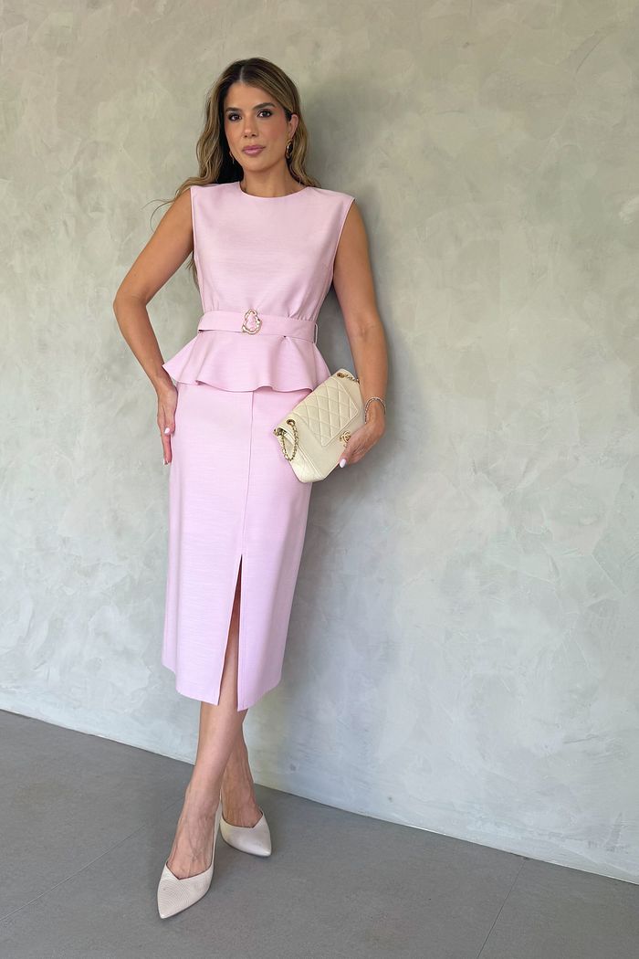 Conjunto Blusa Peplum e Saia Mid - Doce Flor