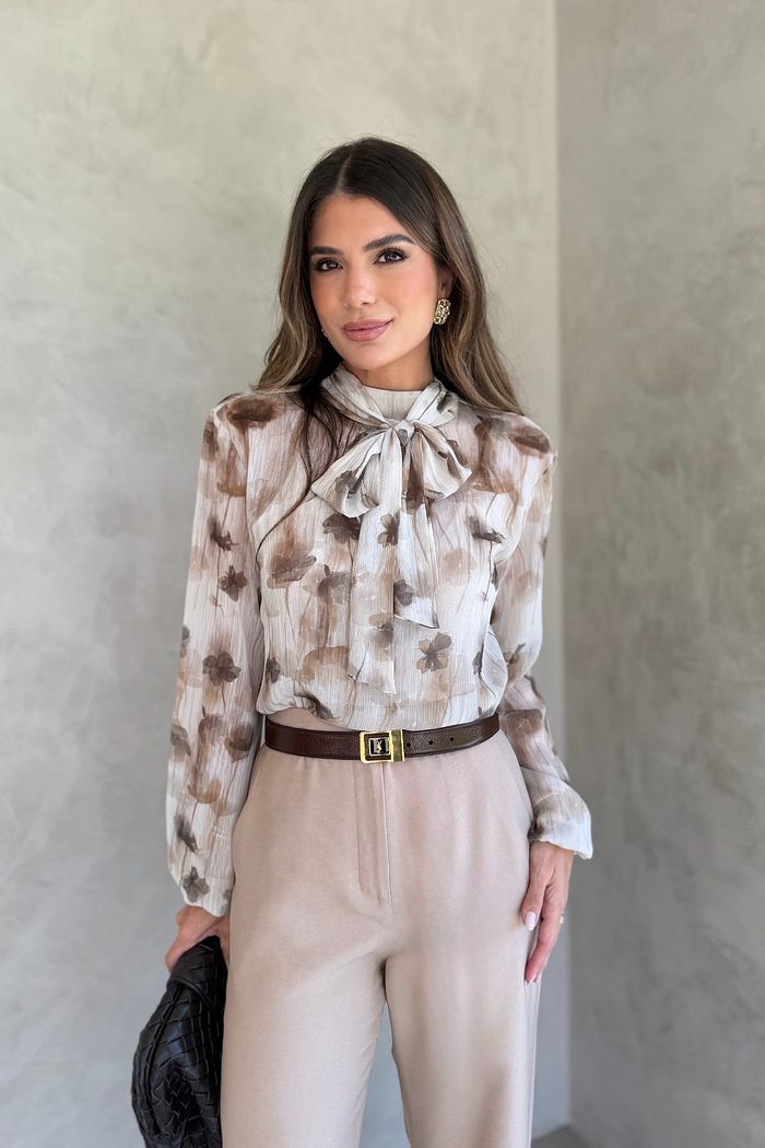 Blusa Gola Laço Estampa Floral Exclusiva - Donna Ritz