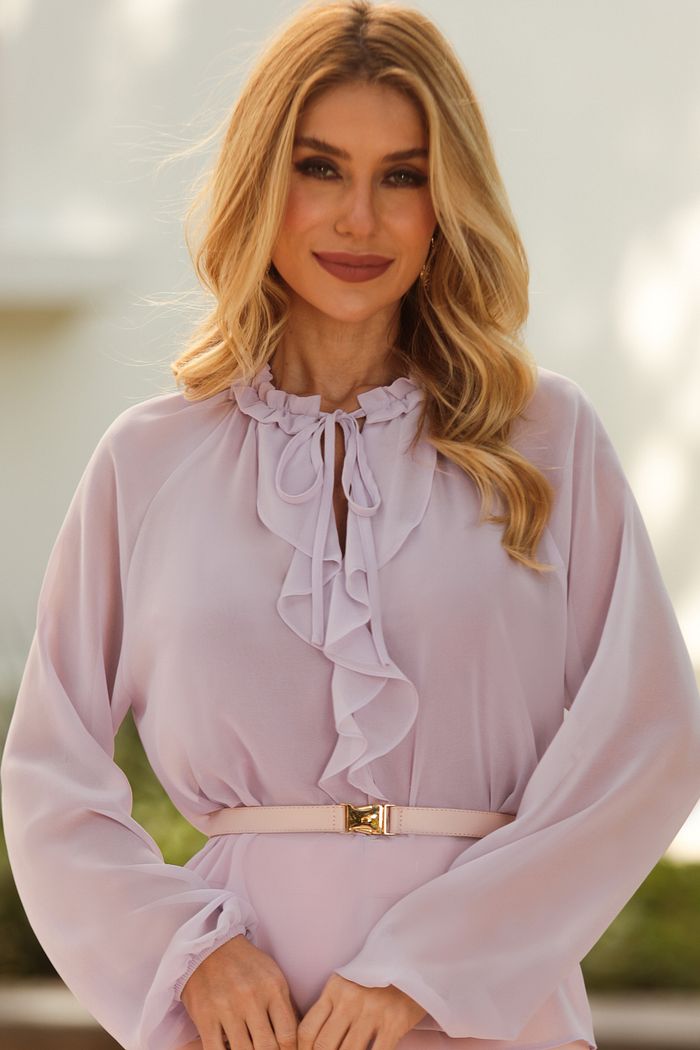 Blusa Chiffon Raglan Jabô Manga Longa - Donna Ritz