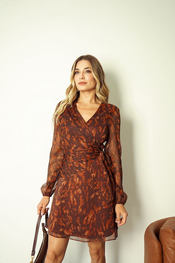 Vestido Curto Transpassado Estampado - Donna Ritz