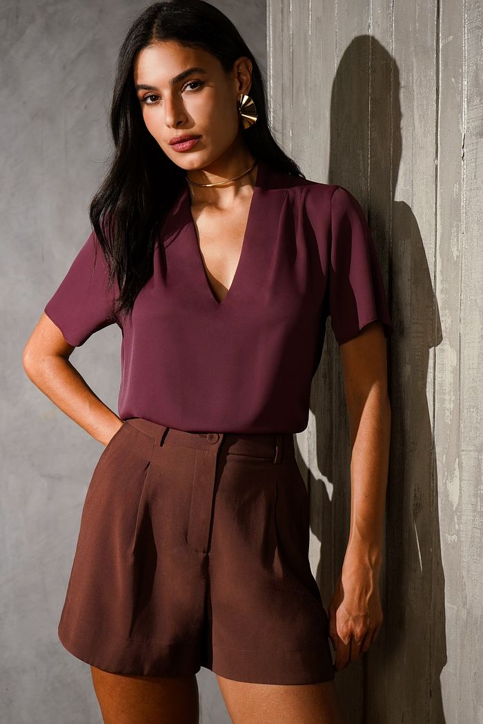 Blusa Crepe Ombro Pregas - Donna Ritz