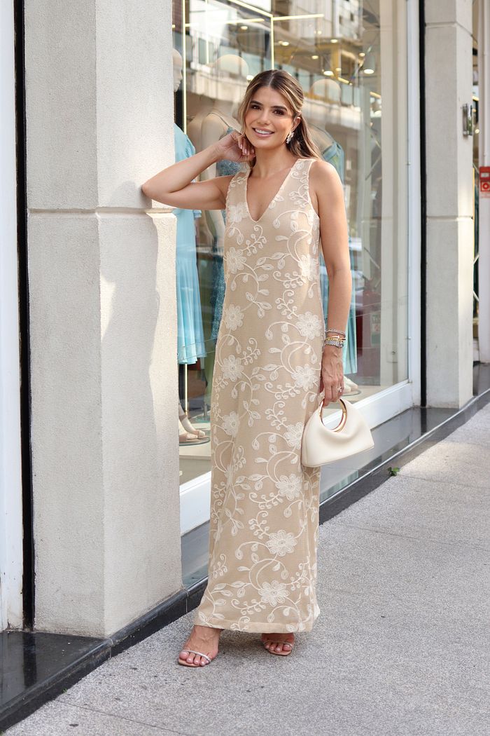 Vestido Longo Tela Bordado - Doce Flor