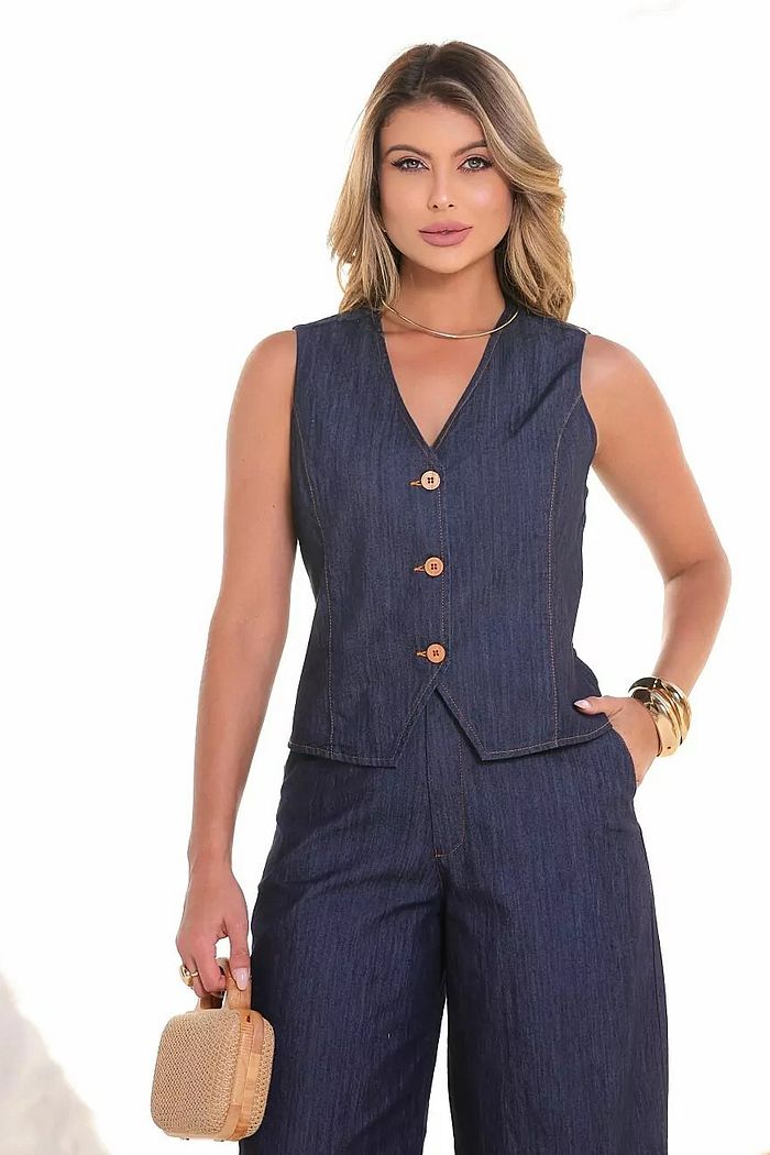 Colete Jeans Botões