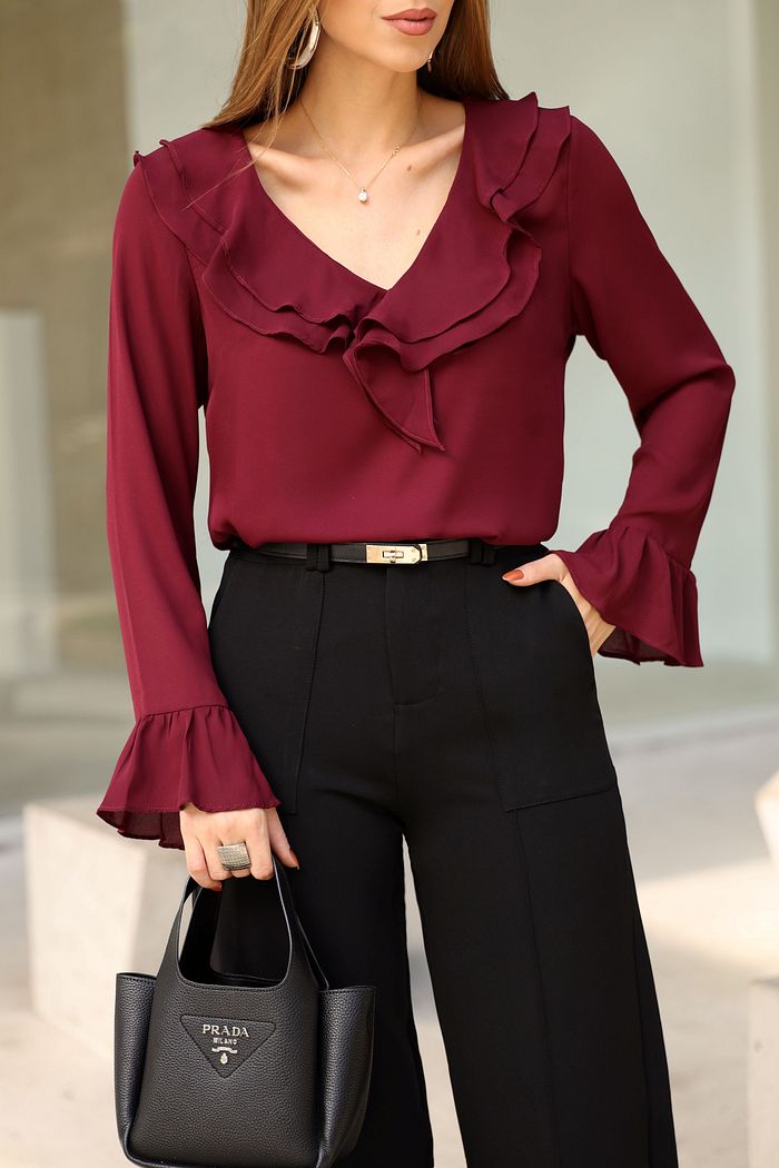 Blusa Crepe Decote V Babados - Milalai