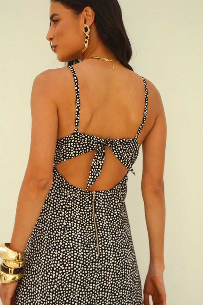 Vestido Longo Poá Amarração - Donna Ritz