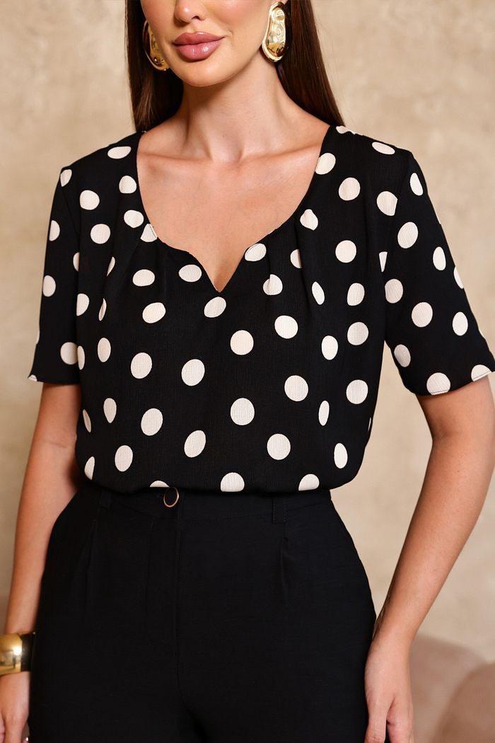 Blusa Crepe Poá Decote V - Doce Flor