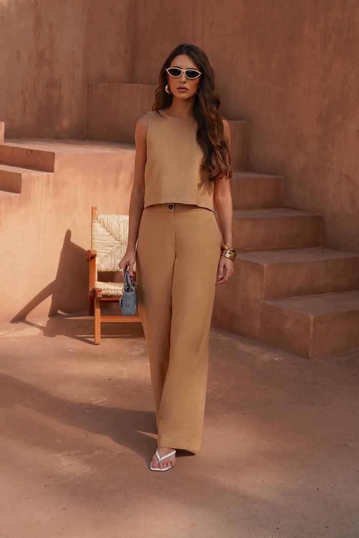 Calça Wide Leg Botões No Cós - Doce Flor