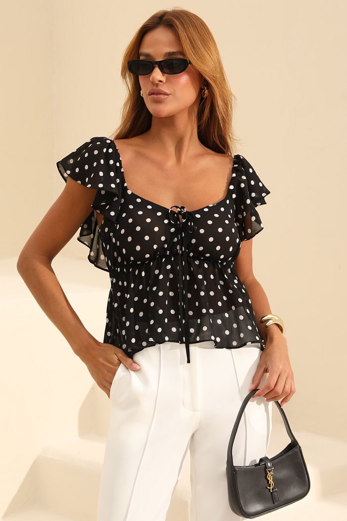 Blusa Crepe Poás Com Laço E Babados - Doce Flor