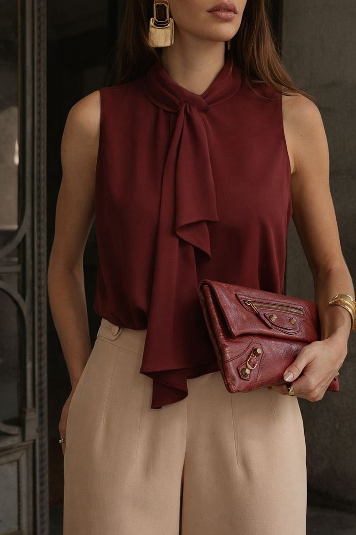 Blusa Crepe Gola Alta Camada - Doce Flor