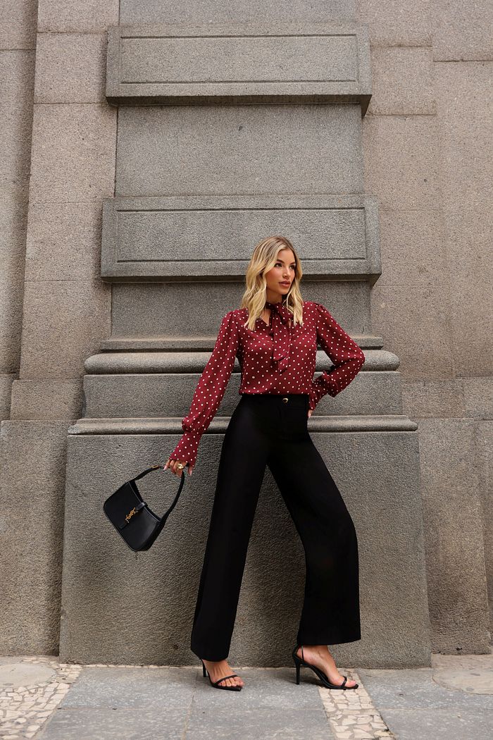 Calça Pantalona Com Passantes Duplo - Doce Flor