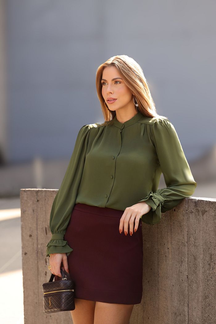 Camisa Crepe Punho Babados - Milalai