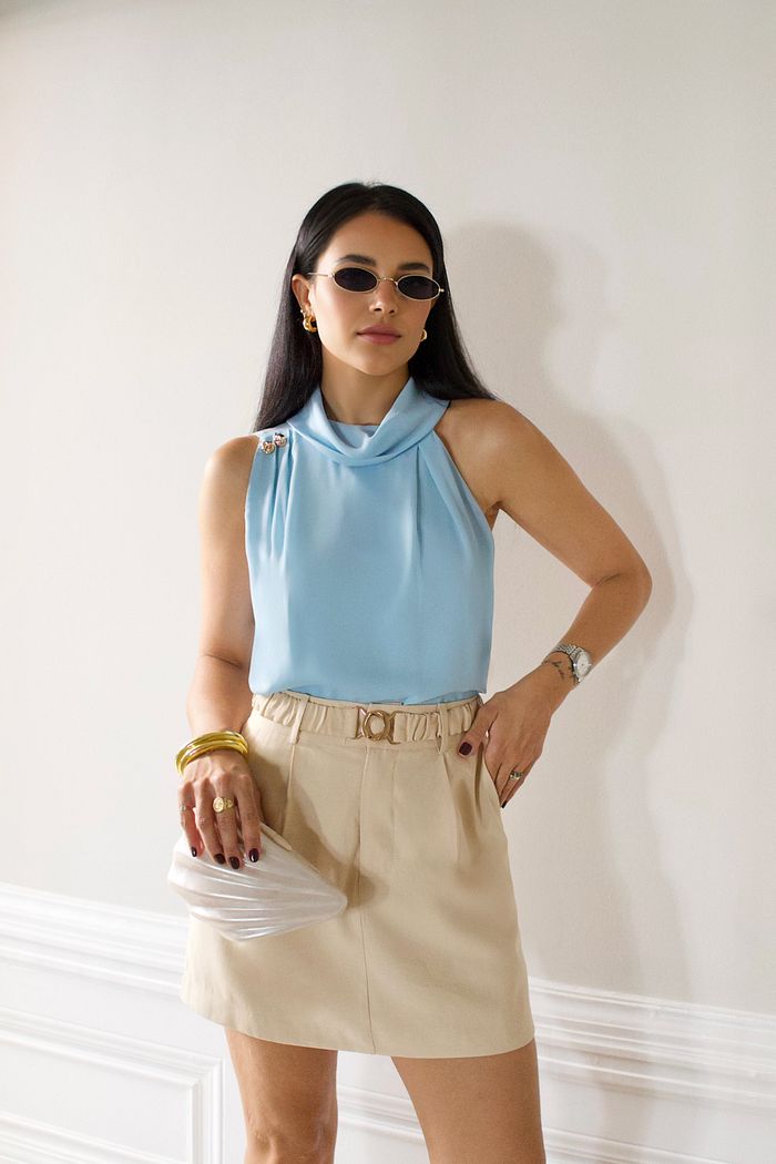 Regata Crepe Botão - Milalai