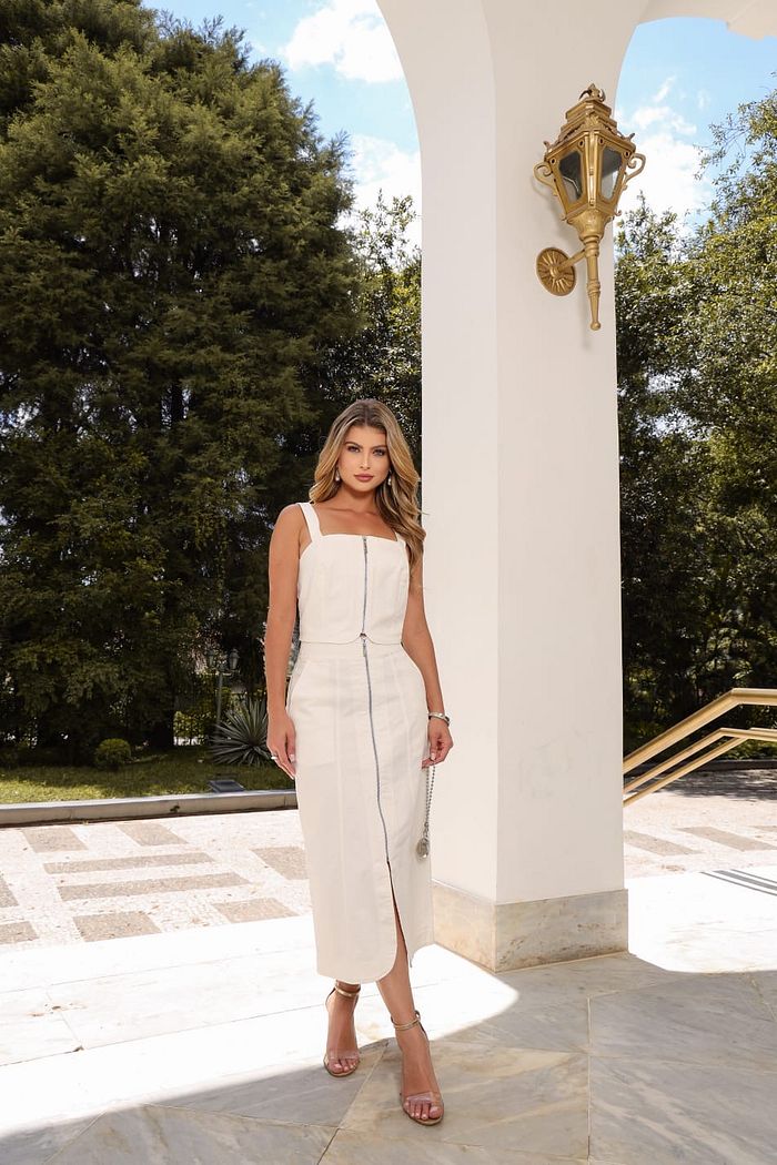 Saia Midi Zíper Sarja Jeans