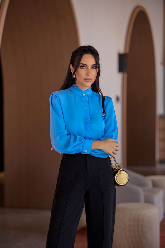 Camisa Feminina Crepe Babados Botão Pérola - Milalai