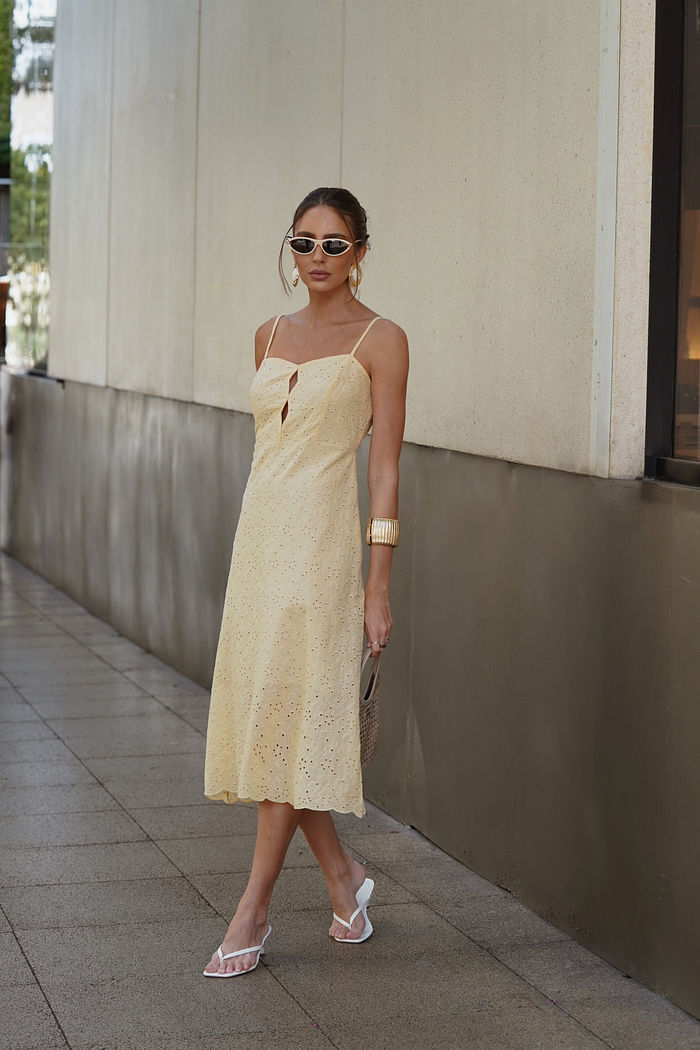 Vestido Midi De Laise Com Barrado - Doce Flor