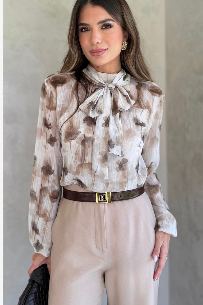Blusa Gola Laço Estampa Floral Exclusiva - Donna Ritz