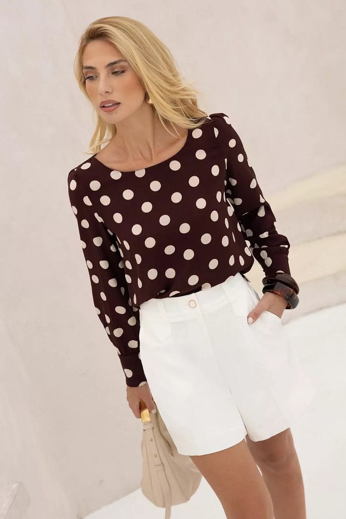 Blusa Crepe Manga Longa Poá - Doce Flor