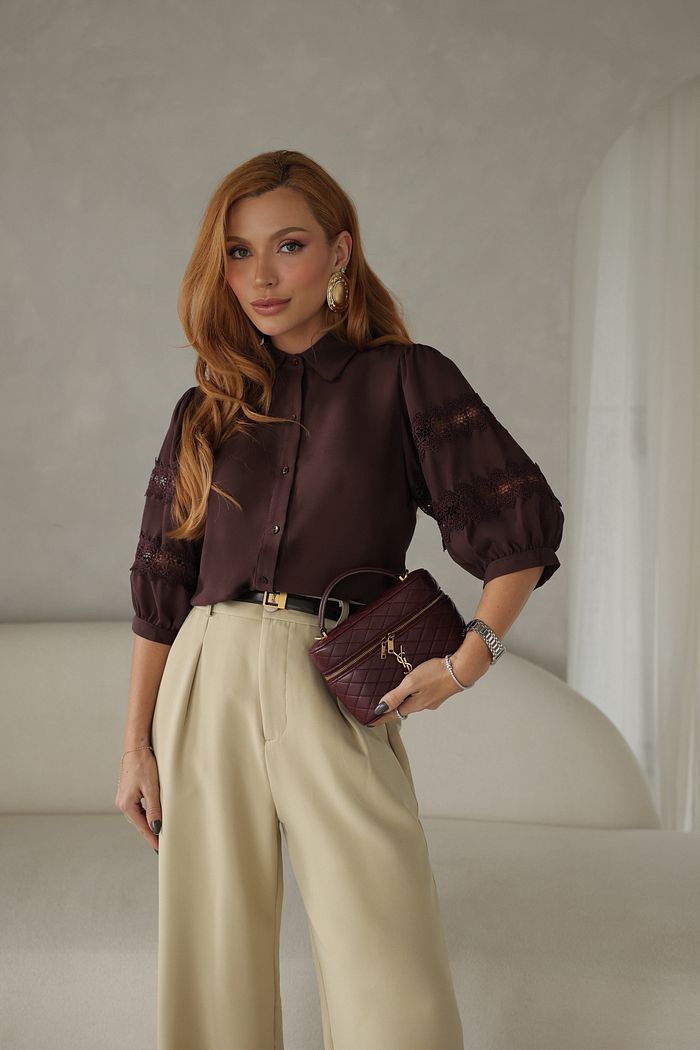Camisa Gola Manga 3/4 Renda - Milalai