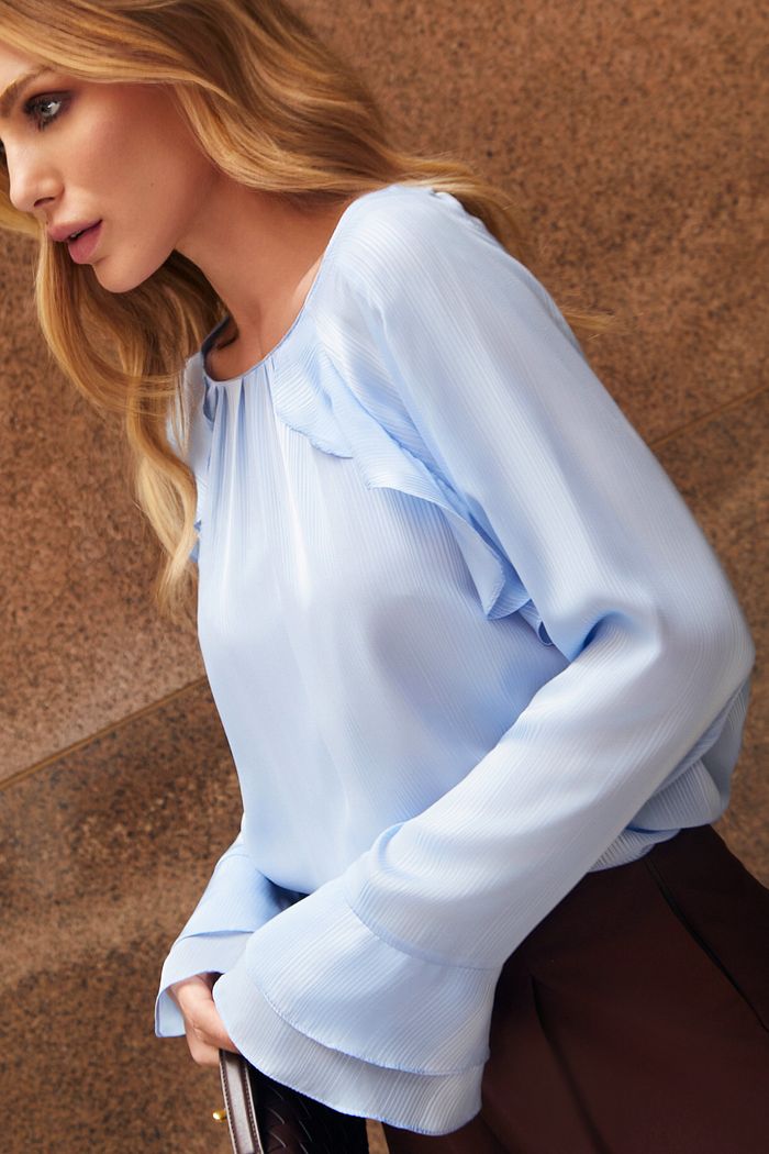 Blusa Chiffon Jacquard Com Jabots - Doce Flor