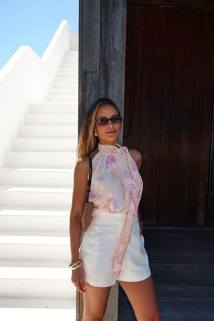 Blusa Gola Lenço Chiffon Estampado