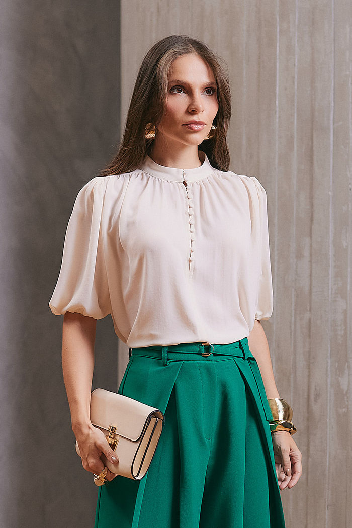 Blusa Crepe Manga Bufante - Unique Chic