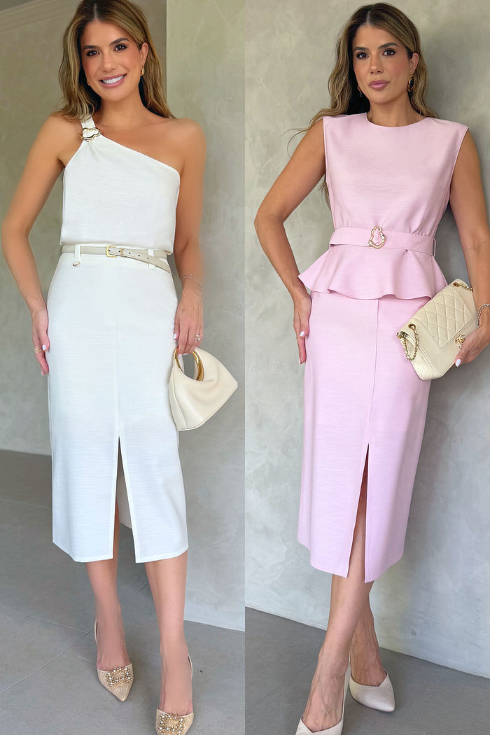 Saia Midi com Fenda Frontal - Doce Flor