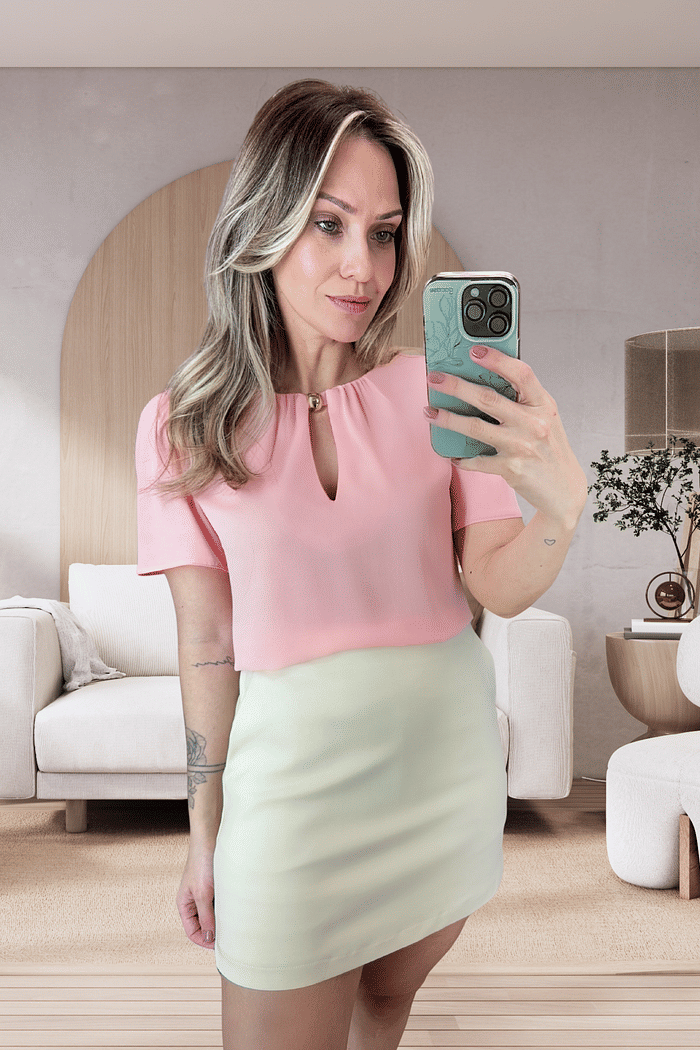 Blusa Crepe Franzido Aviamento Bold - Donna Ritz