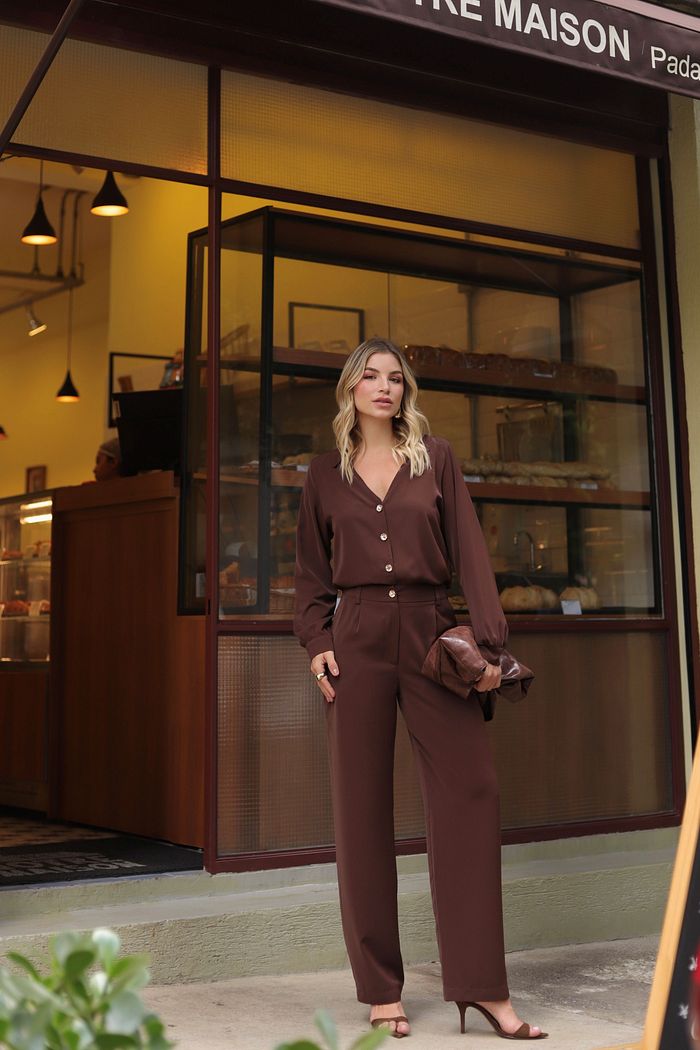 Blusa Manga Longa Decote V Botões - Doce Flor